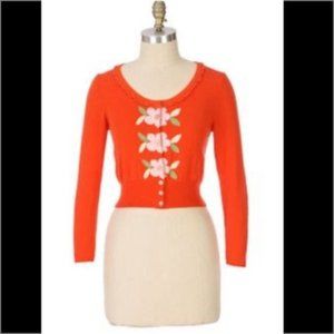 Anthropologie Moth Orange Flower Cropped Sweater Cardigan